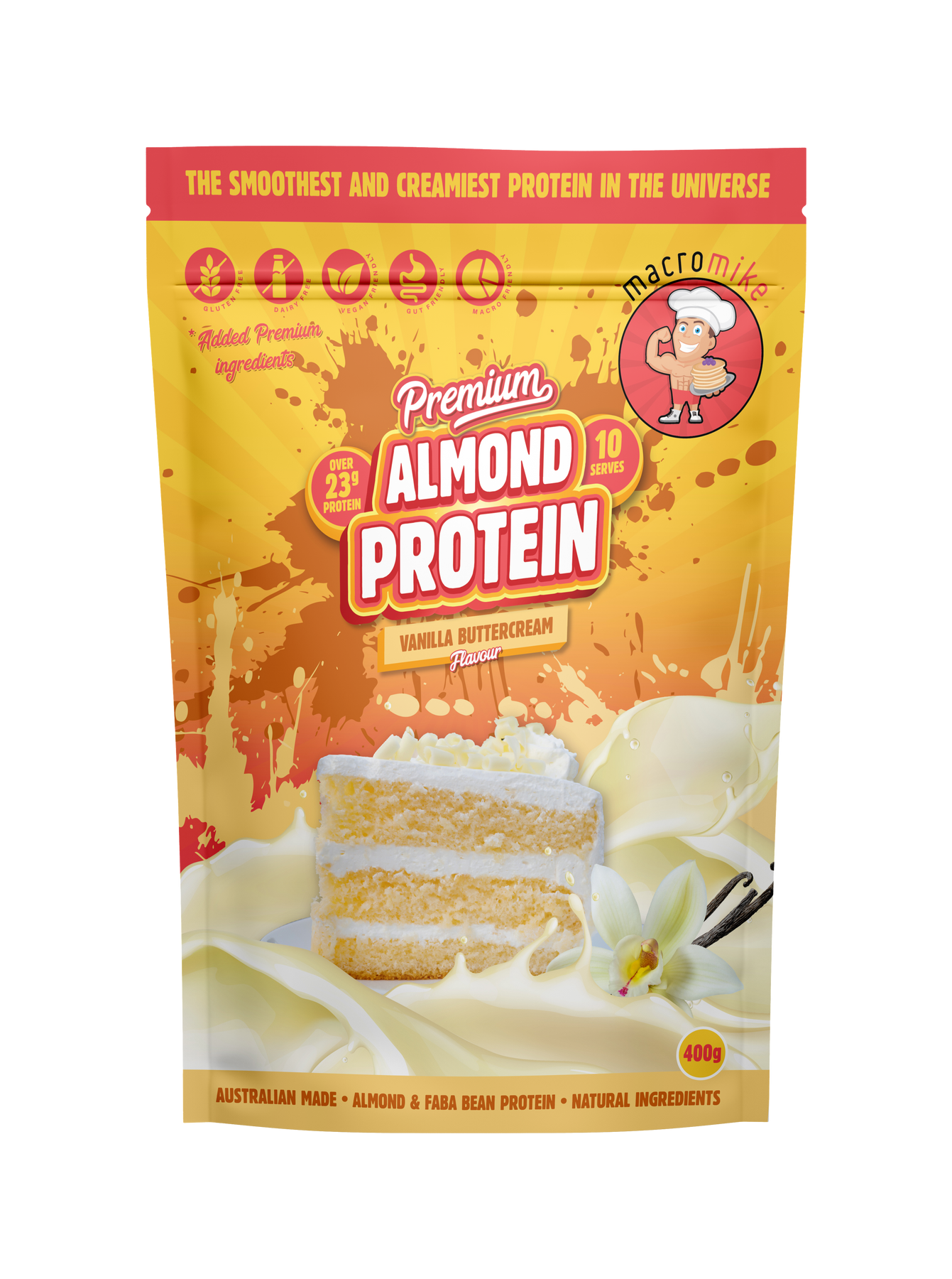 Macro Mike Premium Almond Protein 400g or 800g, Vanilla Buttercream Flavour
