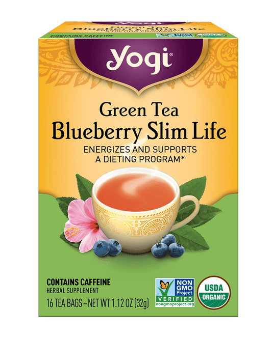 Yogi Herbal Tea 16 Bags, Green Tea Blueberry Slim Life, Energises & Supports A Dieting Program