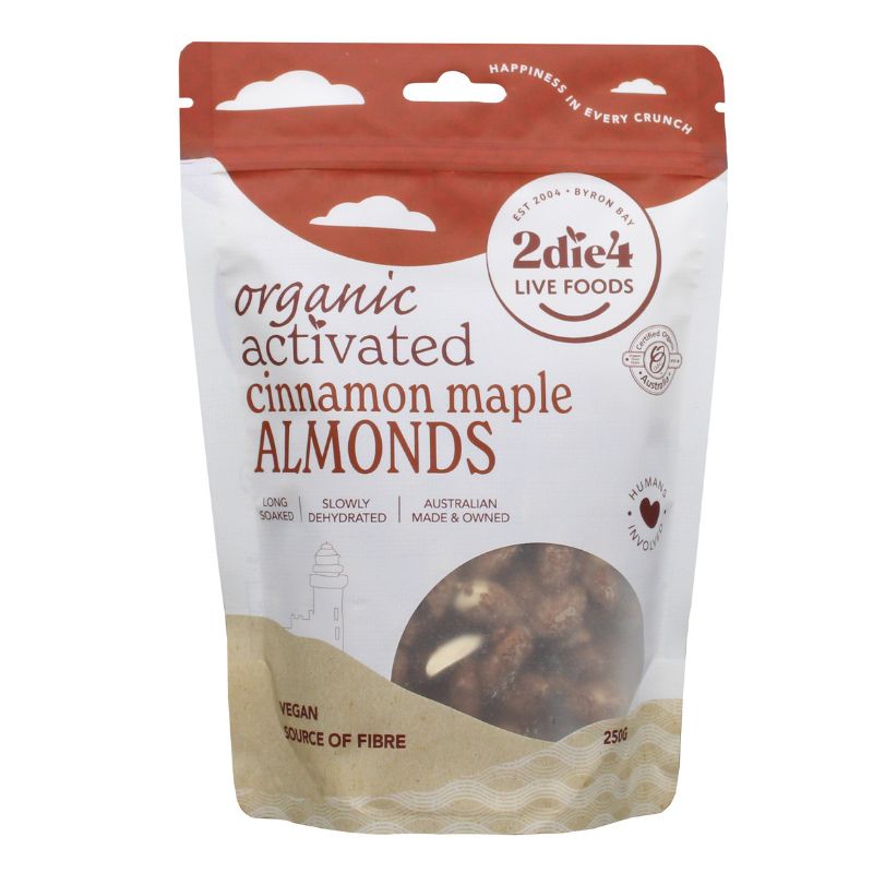 2Die4 Live Foods Activated & Organic Almonds 100g Or 250g, Cinnamon Maple Flavour