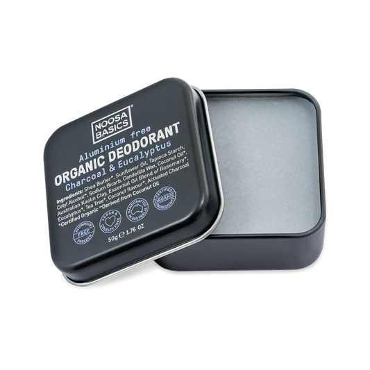 Noosa Basics Organic Deodorant Tin 50g, Charcoal & Eucalyptus