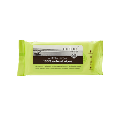 Wotnot Naturals 100% Natural Baby Wipes 20 Pack, Soft Pack Travel Refill