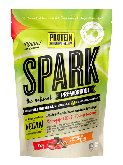 Protein Supplies Australia Spark (All Natural Pre-workout) 15g Or 250g, Strawberry and Passionfruit Flavour