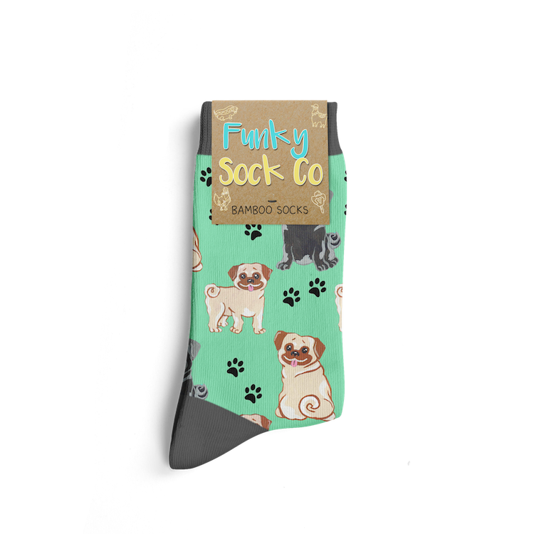 Funky Sock Co Bamboo Socks Single Pair, Mischievous Pugs