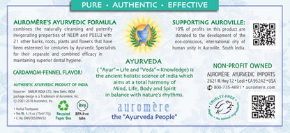 Auromere Ayurvedic Toothpaste 117g, Cardamom & Fennel Flavour, Fluoride Free