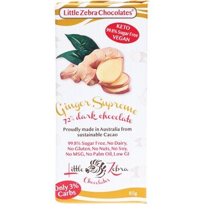 Little Zebra Chocolates Dark Chocolate 85g Ginger Supreme
