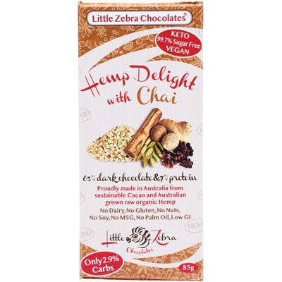 Little Zebra Chocolates Hemp Delight Dark Chocolate 85g Chai