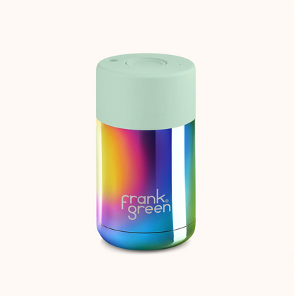 Frank Green Ceramic Reusable Cup Chrome Collection 10oz, Metallic Rainbow (Push Lid)