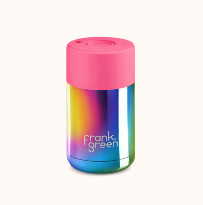 Frank Green Ceramic Reusable Cup Chrome Collection 10oz, Metallic Rainbow (Push Lid)