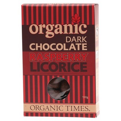 Organic Times Certified Organic Dark Chocolate Raspberry Licorice 150g, Perfect With A Cup Of Tea