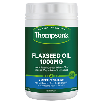 Thompson's Flaxseed Oil 1000mg, 200 Or 400 VegiCapsules (Vegan)