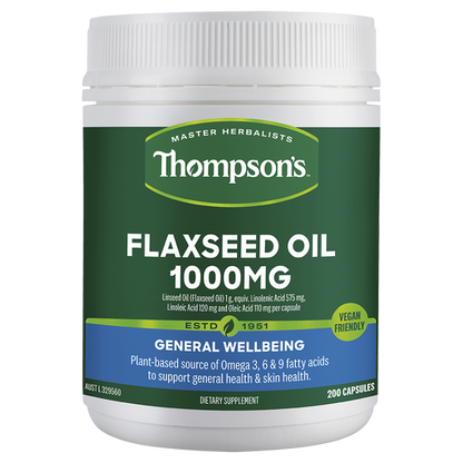 Thompson's Flaxseed Oil 1000mg, 200 Or 400 VegiCapsules (Vegan)