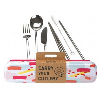 Retro Kitchen Carry Your Cutlery; Stainless Steel Cutlery Set, Colour Splash Pattern