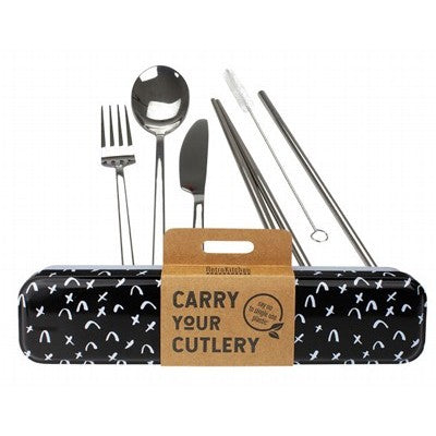 Retro Kitchen Carry Your Cutlery; Stainless Steel Cutlery Set, Criss Cross Pattern