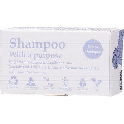 Clover Fields Shampoo With A Purpose; Shampoo & Conditioner Bar 135g, Dry Or Damaged Hair