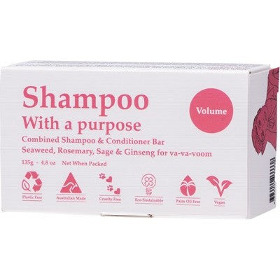Clover Fields Shampoo With A Purpose; Shampoo & Conditioner Bar 135g, For Volume Va-Voom!