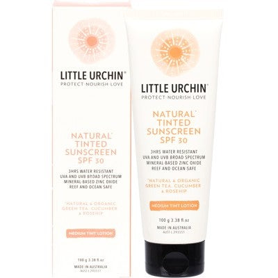 Little Urchin Natural TINTED Sunscreen SPF 30+ 100g, 3 Hours Water Resistant, Reef & Ocean Safe
