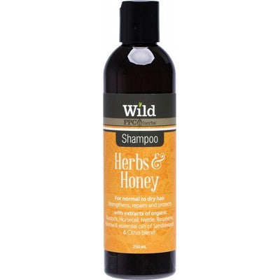 Wild Shampoo 250ml Herbs & Honey - For Normal To Dry Hair. Strengthens, Repairs & Protects.