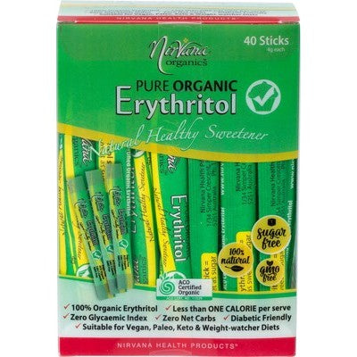 Nirvana Organics Erythritol Sticks 40 Sticks x 4g Each, Single Use Sachets Certified Organic